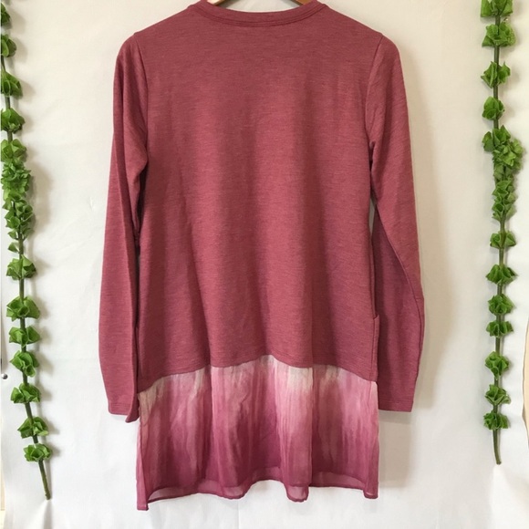Logo by Lori Goldstein Lounge Tie Dye Pink Tunic Top with Chiffon Trim, Size S - Picture 10 of 16